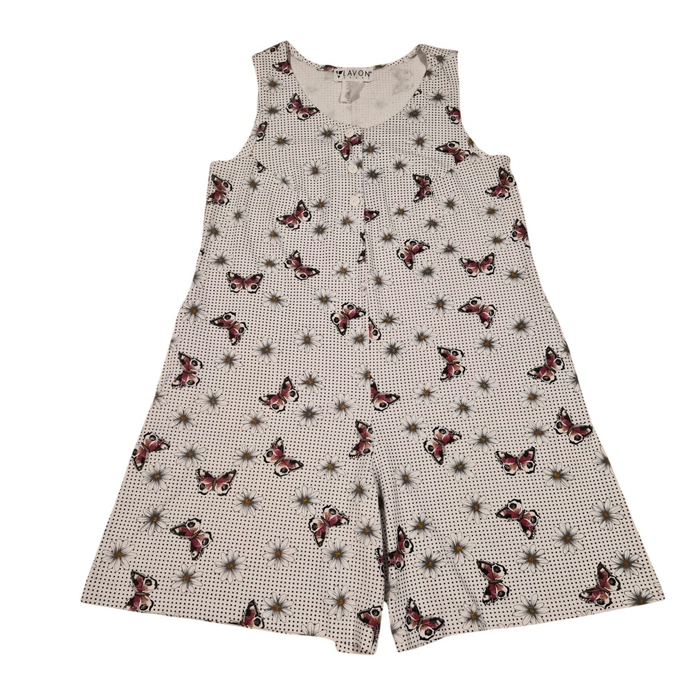 Vintage Lavon Sport Butterfly Daisy Polka Dot Romper Pockets Large USA Made